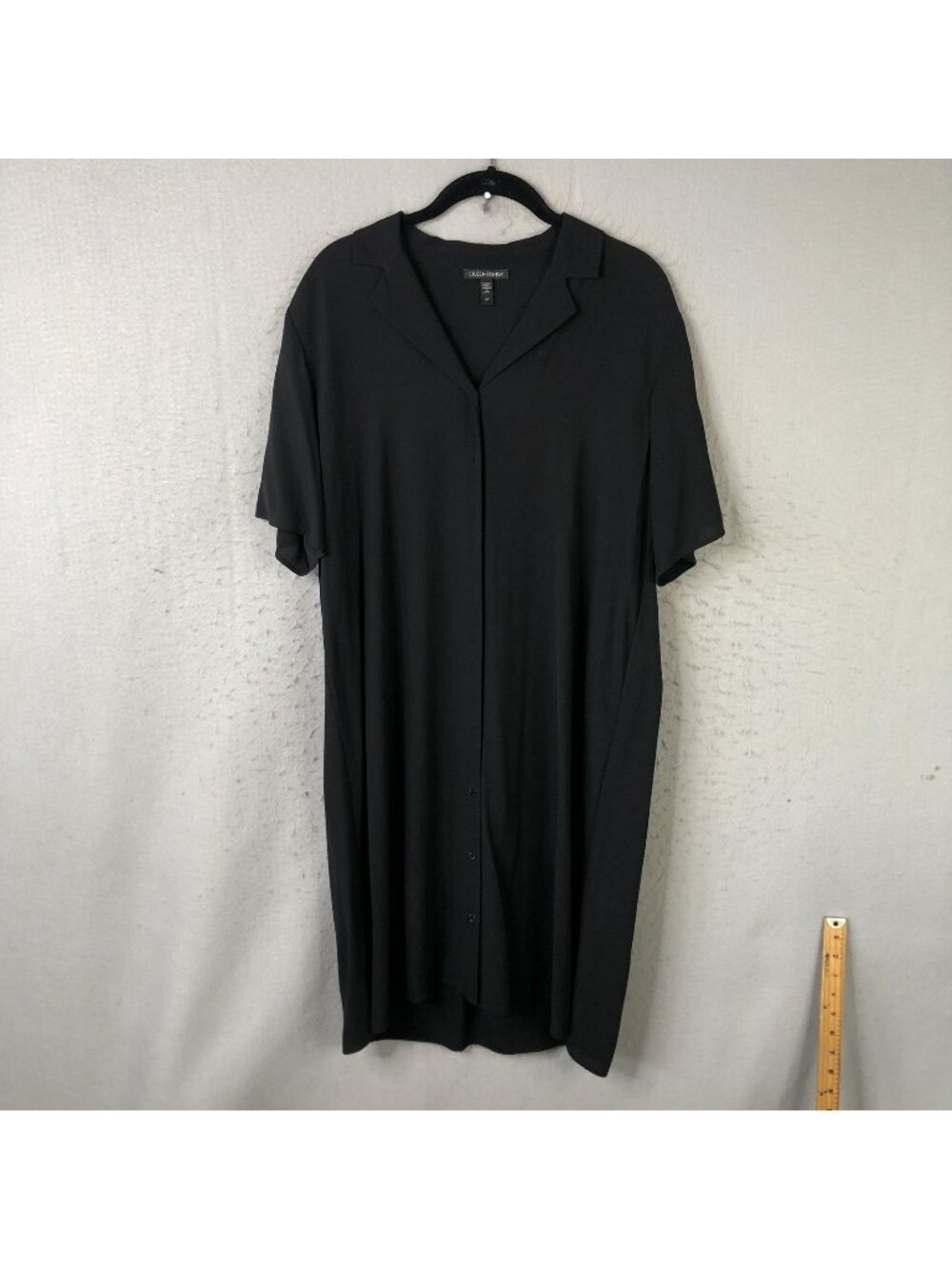 Eileen Fisher Dress Women PS Black Silk Shirt Midi Button Front Luxury Versatile